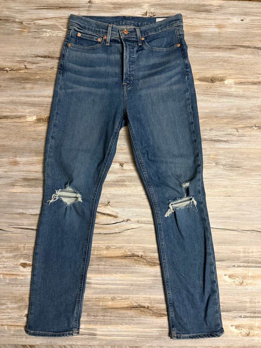 GAP Vintage Slim High Rise Jeans Women’s 28/6r Blue Distress 28x28 Stretch